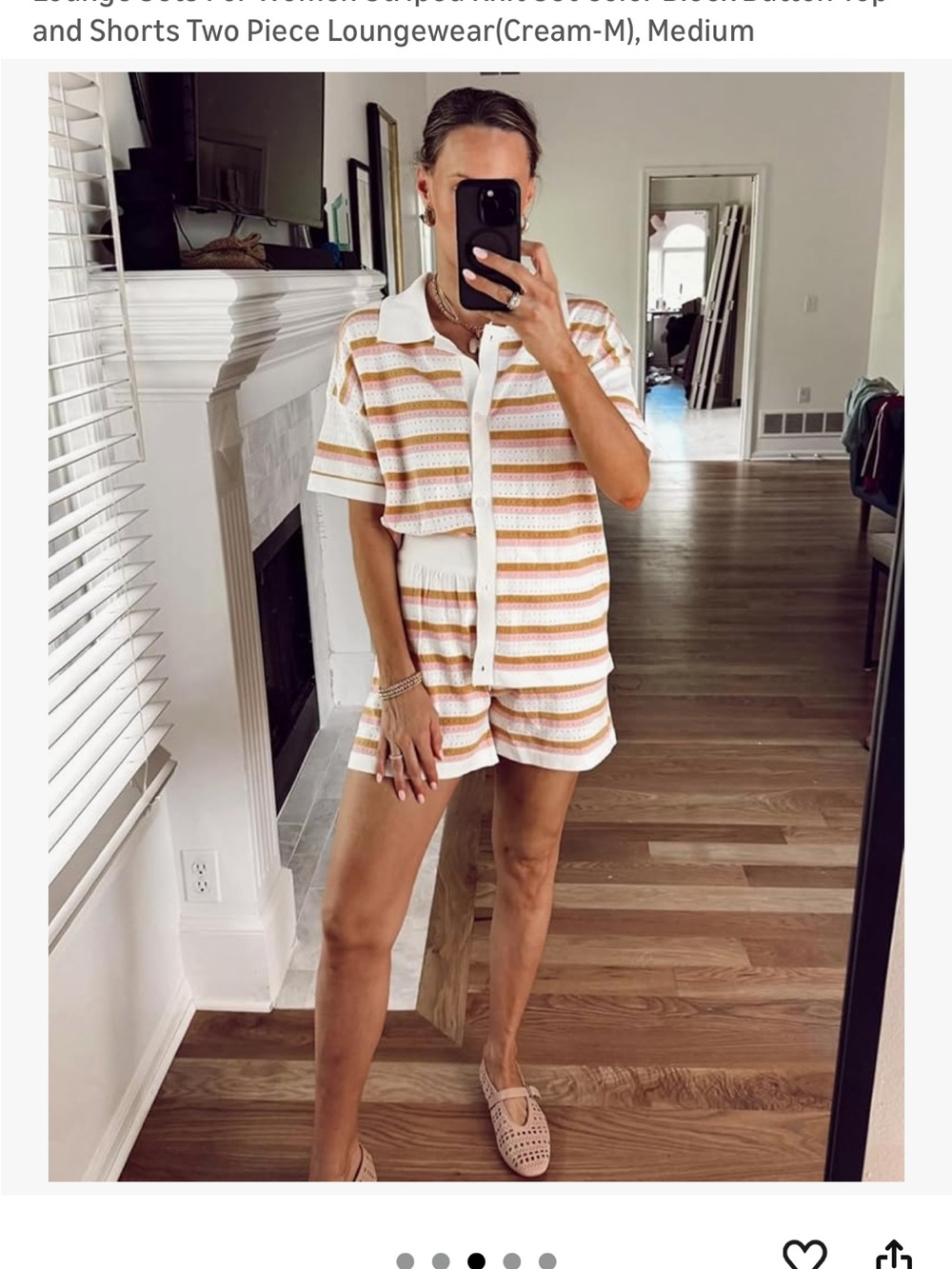 Striped Knit Polo Top & Shorts Set in Cream and Peach